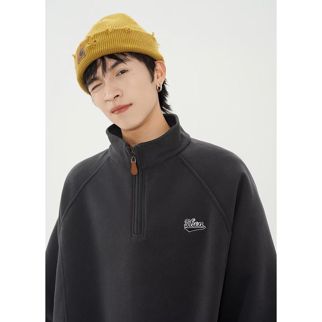 American Style 2025 Autumn Winter Unisex Loose Half-Zip Stand Collar Loose Couple Pullover Sweatshirt