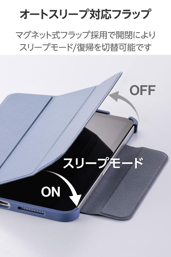 Elecom IPad Mini Pro Mini Flap TPU Impact Clear (A17 2024) (6th Generation) Case, Case, Material, Resistant, Thin, Lightweight, Back, Blue-Gray Frame,