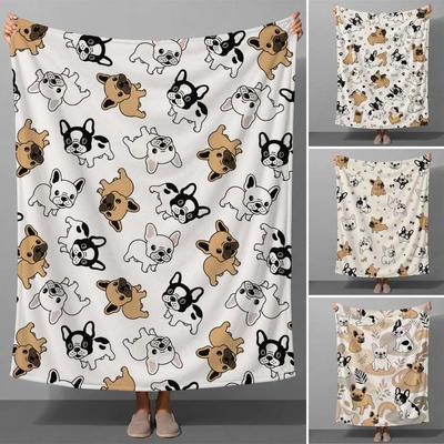 French Bulldog Cute Dog Portrait Pattern Aesthetic Throw Soft Flannel Throw Blanket for Couch Bed Sofa Warm Cozy All Season