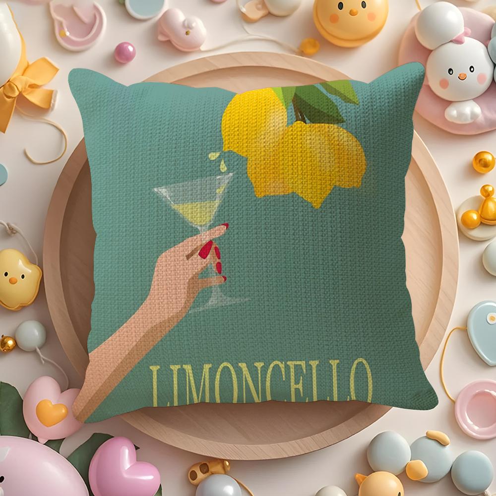 Drink Wine L-Limoncello Lemon Drop Pillow Case Sofa Living Room Bedroom Headboard Backrest Cushion Square Cushion