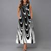 Ladies Oversized Sleeveless Round Neck Dress Vibrant Large Bouquet Floral Loose Midi Gown