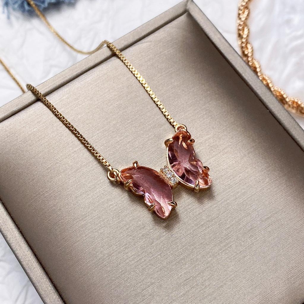 Butterfly Pendant Necklace Gold Color Box Chain for Women Daily Party Jewelry