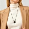 Vintage Oval Natural Stone Pendant Necklace for Women Sweater Chain Black Rope Necklaces Healing Jewelry Festive Gifts