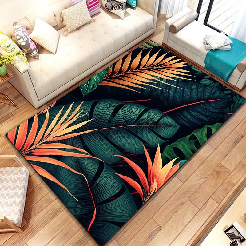 Tropical Leaf Pattern Rug for Bedroom Living Room Carpet for Kitchen Floor Mats Home Decor Non-Slip Floor Pad Rug