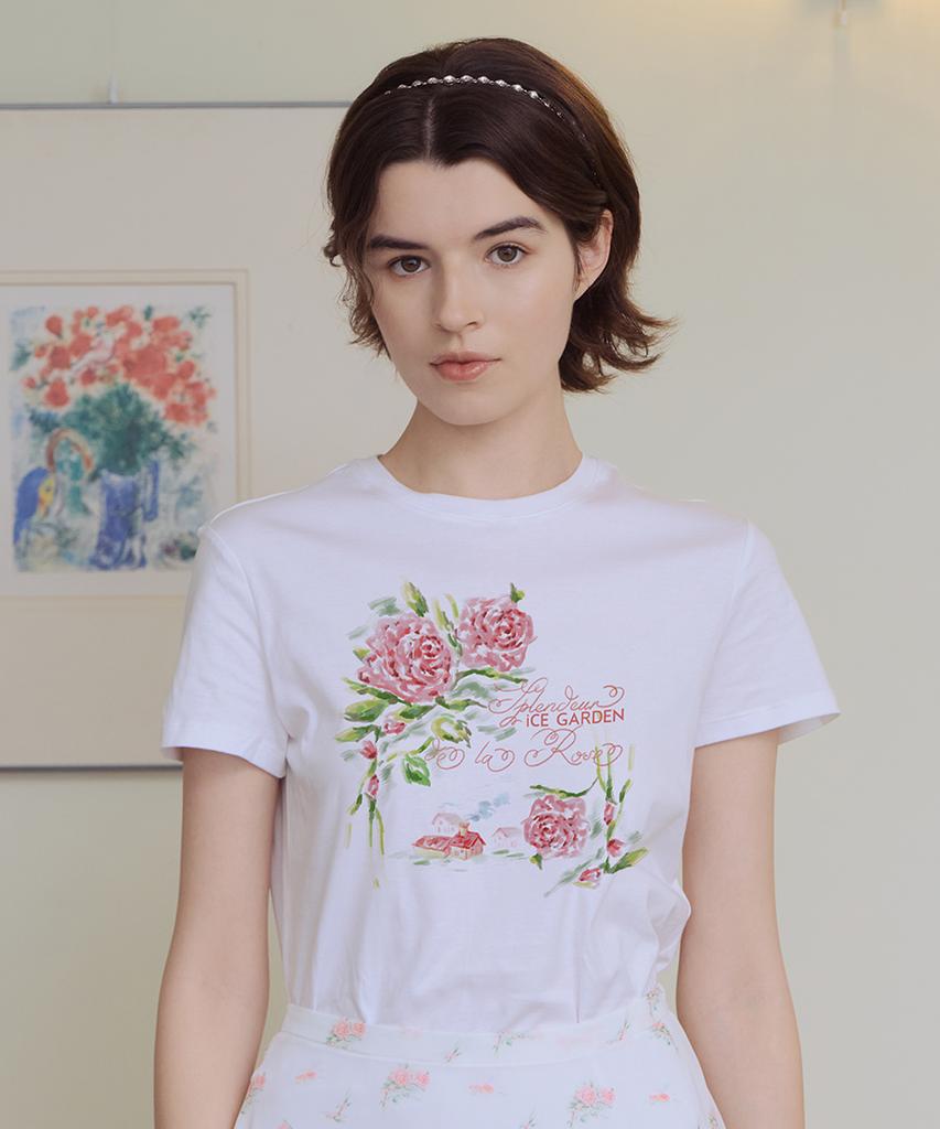 Aiseugadeuneiogongpal Splendeur De La Rose Print T-Shirt