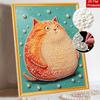 Creative DIY Framed Pearl Art Kit with Cute Fat Orange Cat Pattern Sparkling Bead Canvas Ready to Display Relaxing Gift for Adults