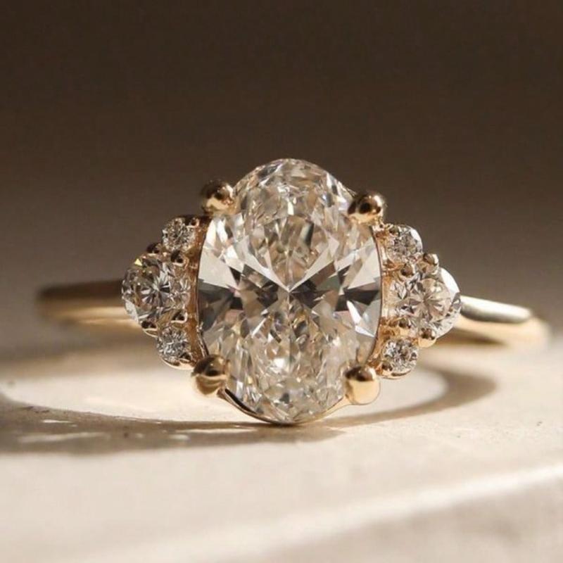 

Luxurious Sparkling Oval Cubic Zirconia Ring, Bridal Engagement Zircon, Suitable for Banquet Party Accessories and Gifts 6