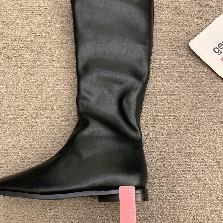 Soft Leather British Style 2025 Knight Boots Square Head Thick Low Heel Autumn and Winter Thin Boots But Knee Versatile Fashion Single Boots