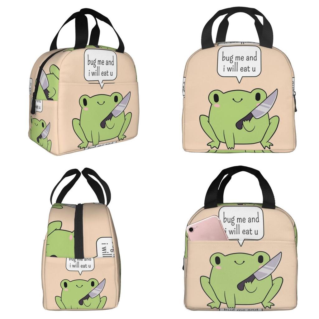 Cute Frog With A Knife Insulated Lunch Bag for Kids School Cooler Thermal Food Box Tote Portable Lunch Boxes Container