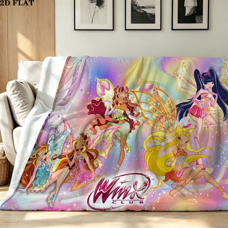 Winx Club Print Flannel Blanket High Quality Warm Comfortable Cover for All Seasons Perfect for Gifts Home Decor