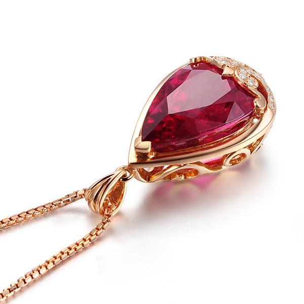 Teardrop Imitation Pigeon Blood Red Tourmaline Rose Gold Pendant Necklace