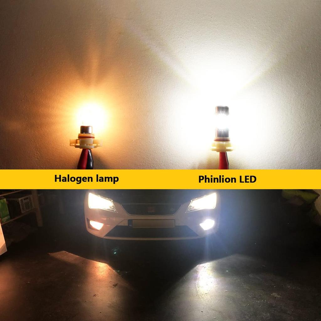 PHINLION 2504 PSX24W 12276 LED Fog Light Bulbs, 3200 Lumens Super Bright, 6000K Xenon White, 3030 30 SMD Chips, DRL Replacement Lamps for Cars,