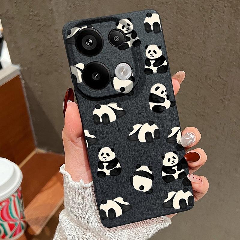 Pandas Pattern Silicone Soft Case for Xiaomi 13t Poco X6 M6 Pro Redmi Note 14 13 12 11 10 Pro Shockproof Leather Texture Plain Color Slim Cover