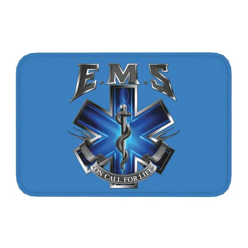 Emt Star Of Life Front Door Mat Anti-Slip Outdoor Absorbent Paramedic Medic Ambulance Doormat Kitchen Balcony Rug Carpet