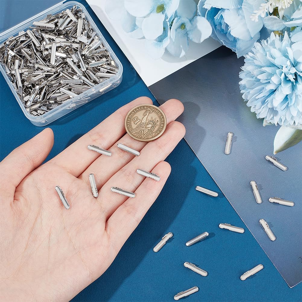 UNICRAFTALE 300pcs Stainless Steel Cord Ends - Metal Crimp Ends for Elastic String, Binding Webbing, Hanging - 15.5x3x3mm