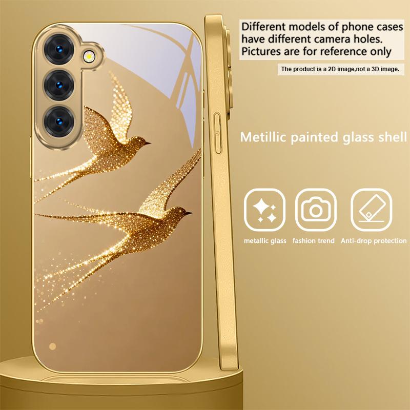 

golden flying bird For Samsung Galaxy S26 S20 FE S21 S22 S23 Plus S24 Ultra S25Ultra S21+ S22Plus Golden glass phone case Galaxy S8