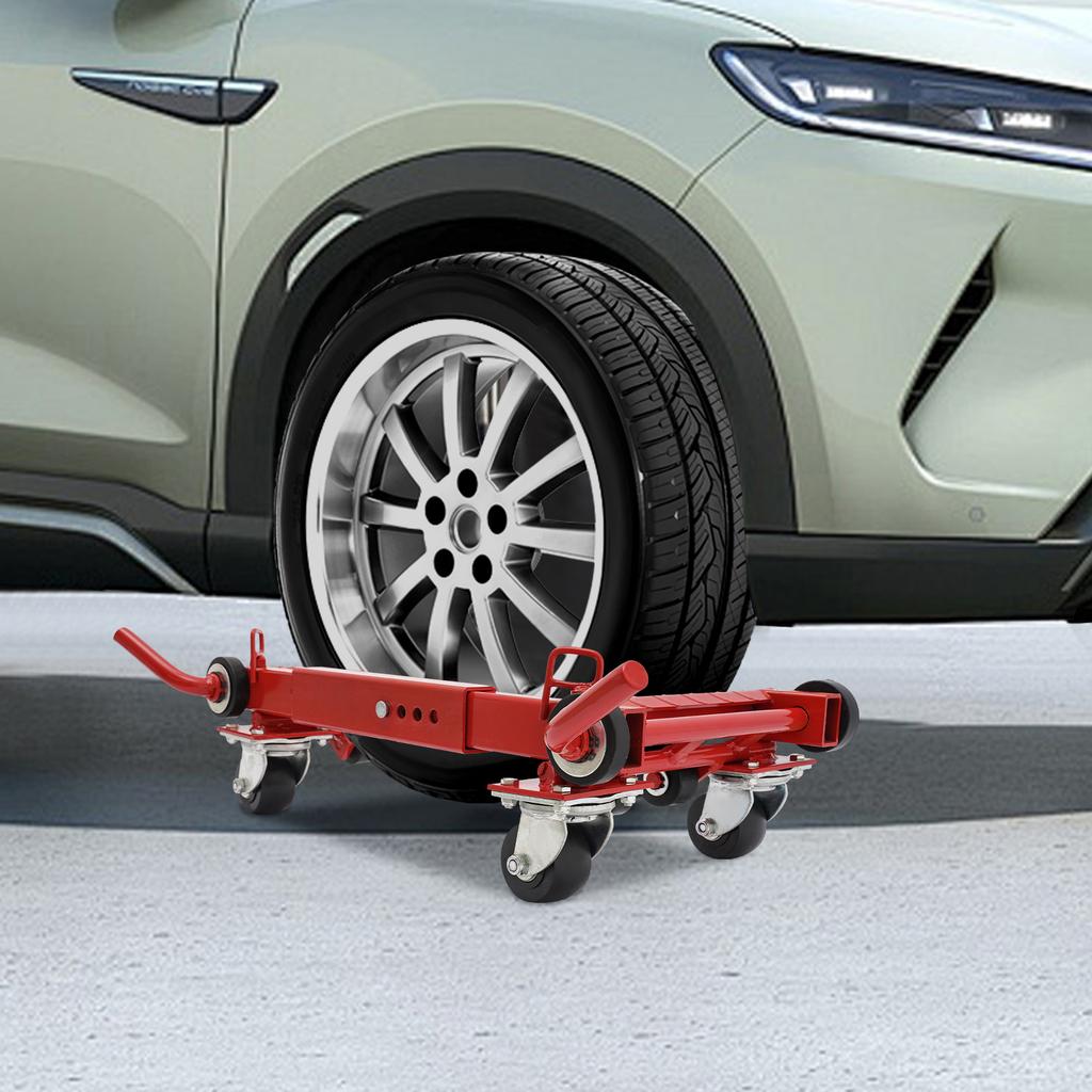 Lever Type Red Car Wheel Dolly, 1 Ton (2204 lbs) High Capacity Vehicle Mover, Low Profile Tool for Moving Stuck or Parked Cars