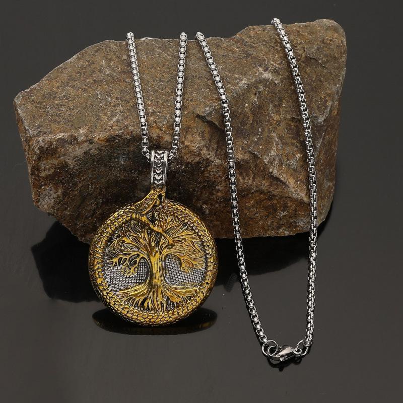 Vintage Viking Serpent Tree Of Life Pendant Necklace Nordic Style Party Accessory