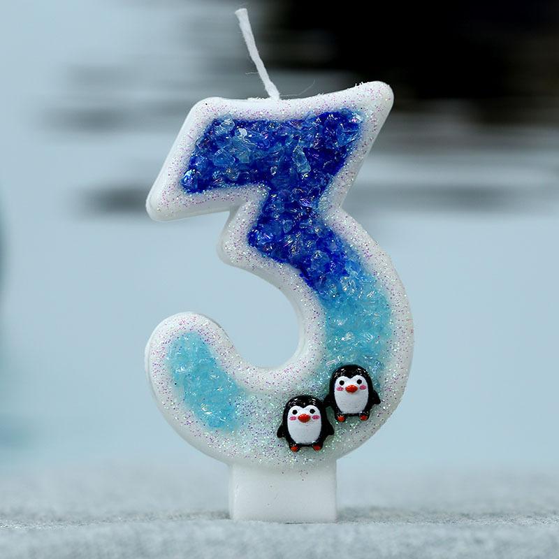Y Girl's 3D Birthday Candles with Penguin Antarctic Glacier Extended Big 0-9 Number Candle Party Wedding Children's Day Supplies