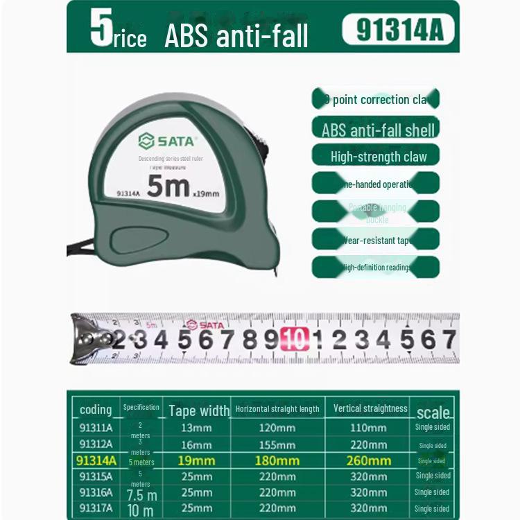 Shida High Precision Portable Steel Tape Measure - 5m for Home, Construction, Woodworking (Models: 91314AB, 91334A, 91342A)