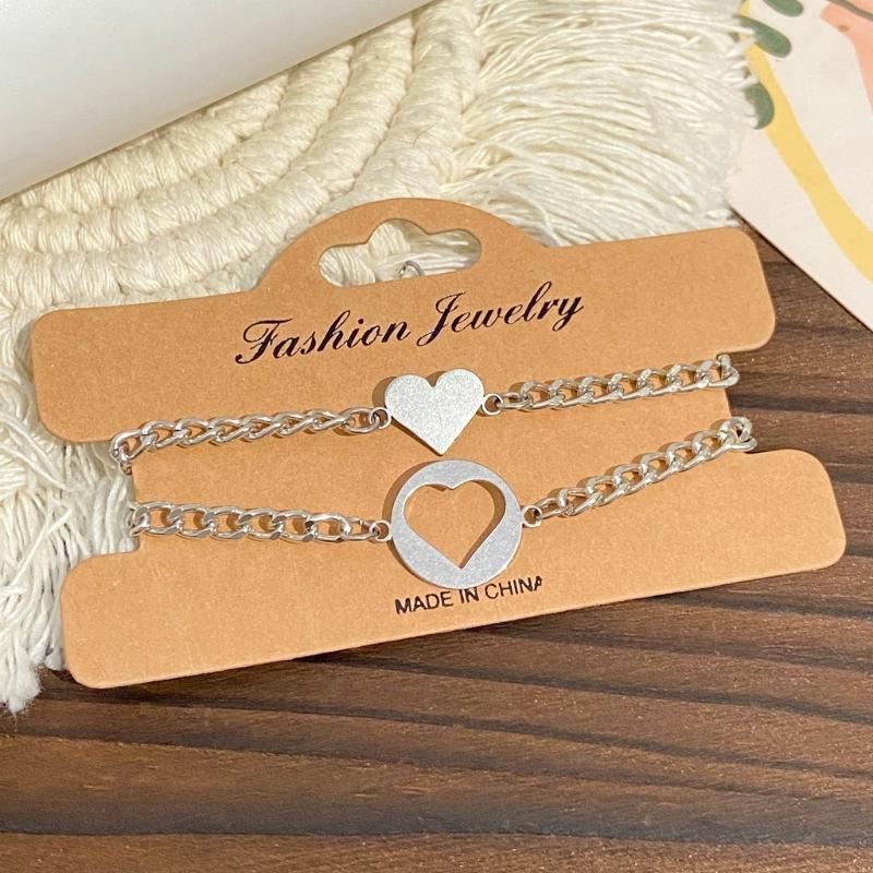 2Pcs/set Stainless Steel Simple Hollow Love Sun Moon Chain Bracelets Temperament Ins Chain Ladies Couple Card Bracelet