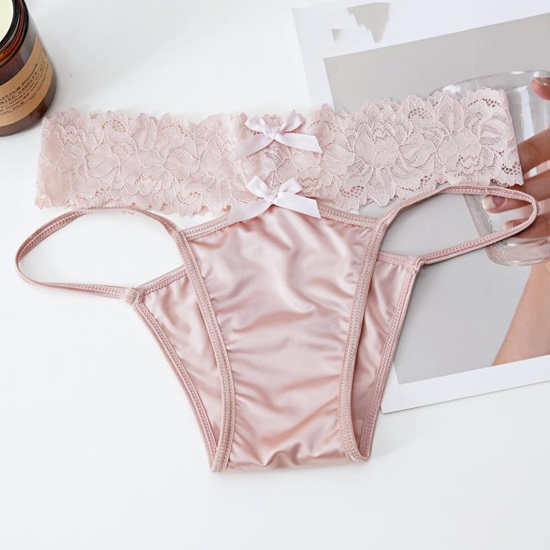Damen Sexy Dessous G-String Höschen Femal Solid Lace Taille Unterwäsche Low-Waist Bow Underpant Comfort Intim