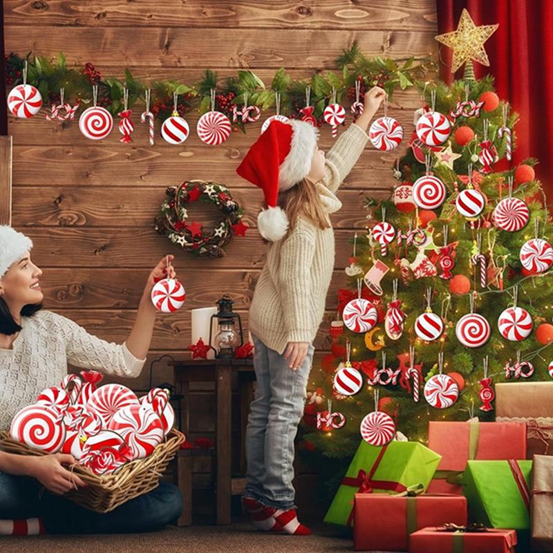 12Pcs Christmas Decoration Woodn Candy Hanging Christmas Tree Pendant Ornaments for Home Decor Party Xmas Navidad New Year Gifts