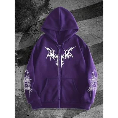 Men's Gothic Dark Style Multi Position Printed Zipper Hoodie, a Fashionable Streetwear Choice for Casual Occasions