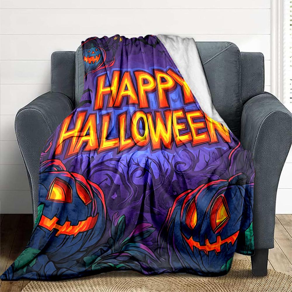 1pc Halloween Pumpkins Blanket, Lightweight Flannel Fleece with Digital Printing, Soft Warm for Sofa, Travel, Camping, Office, Couch, Chair, and Bed,