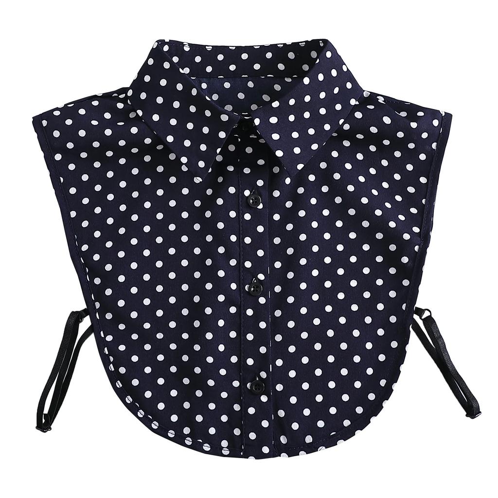 Brown/Polka Dots Shirt Detachable Collor for Mens and Women Lapel Stand Button Fake Collar Female Casual Sweater False Collar