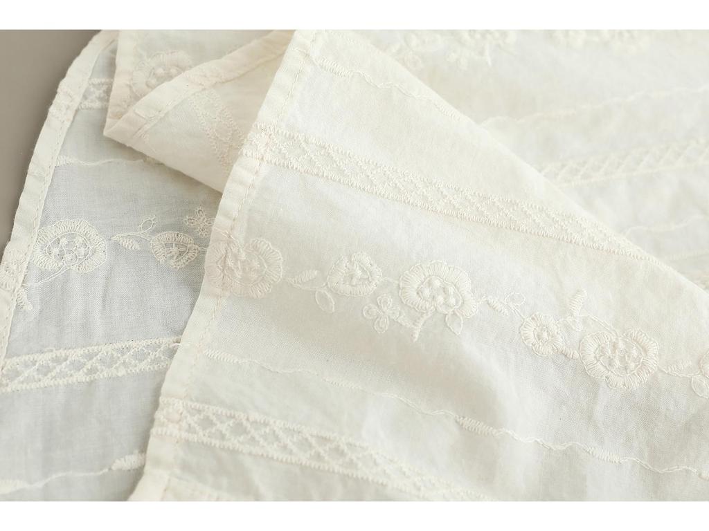 Women's Mori Girl Style Cotton Shirt with Ruffled Lace Collar, Tie-up Long Sleeves, and Heavy Embroidery