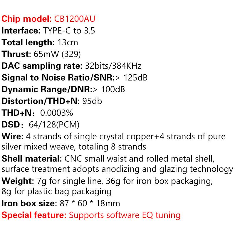 Earphone Amplifier Type C To 3.5Mm Usb C Audio Decoder Amp Adapter Cb1200Au Chip Sound Card Digital Decoder For Android