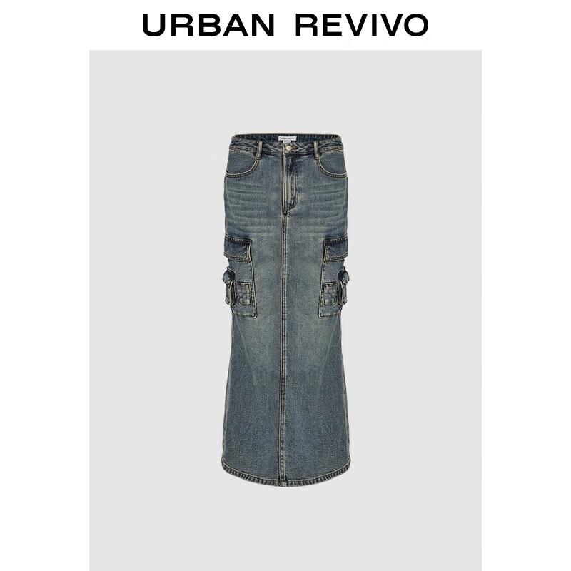 UR Women s Workwear Pocket Slit Denim A-Line Skirt XS