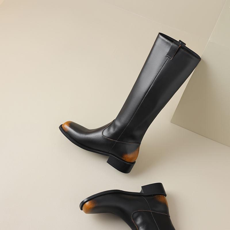 Women's Low Heel Boots Autumn and Winter New High Quality Thick Heel Cowhide Boots Comfortable Breathable Large Size Boots