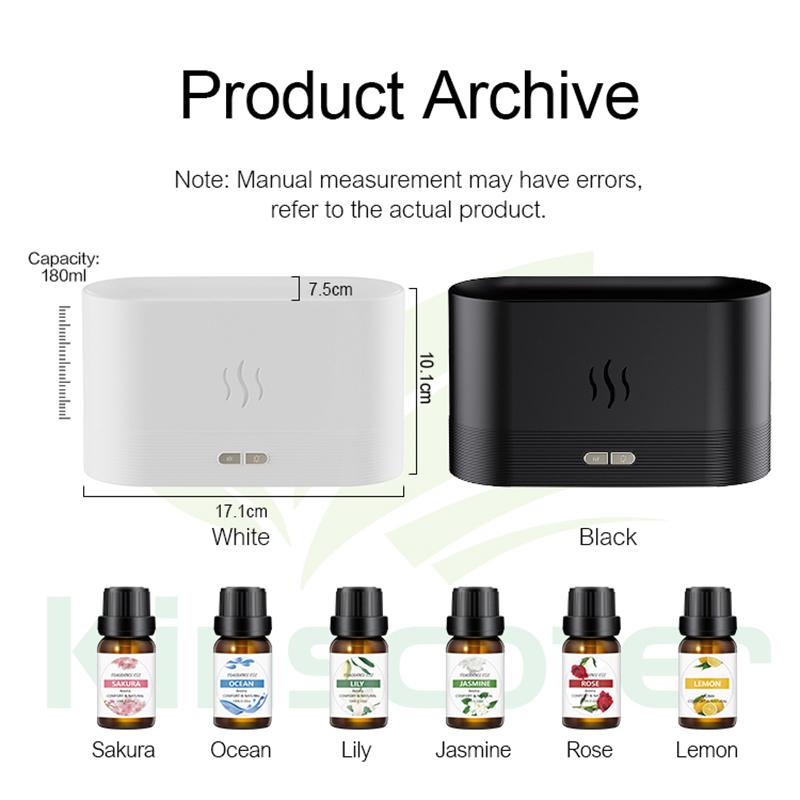 Flame Aroma Diffuser Plant Organic Essential Oil Set Flame Air Humidifier 180ml With 9-12 Hours Aromatherapy
