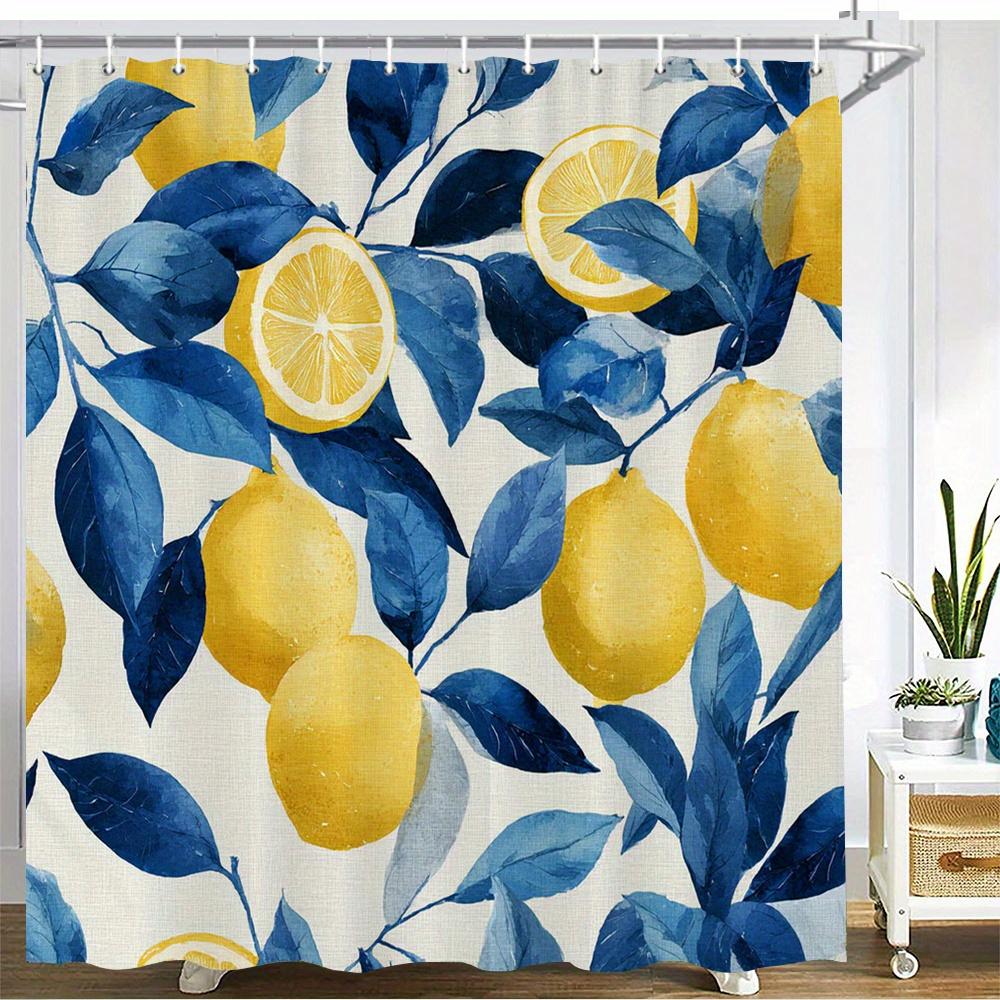 

1Pcs Vivid Lemon And Blue Leaves Shower Curtain- Polyester Fabric, Machine Washable, With Hook, Suitable For Bathroom Decoration W60H190(CM)-1 Pcs