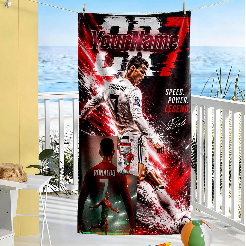 Cristiano Ronaldo Customizable Name Beach Towel Soft Durable Quick-Dry Portable for SwimmingBeachCamping Travel Beach AccessoriesGym