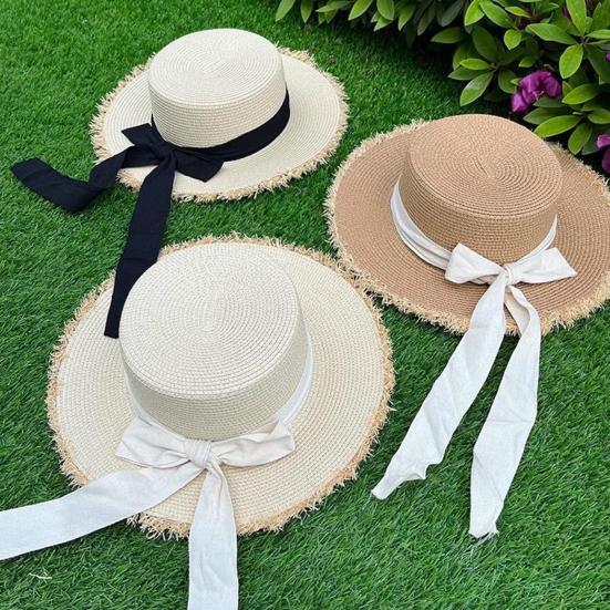 Summer Beach Hat, Wide Brim Straw Sun Hat, Sun Protection Foldable Hat with Ribbon Bow, Women Hat for Outdoor Travel Beach Trips