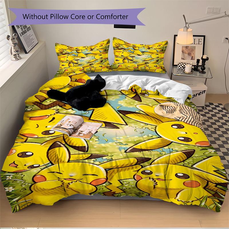 3pcs Pikachu Duvet Cover Set, Includes 1 Duvet Cover and 1/2 Pillowcases (No Insert) Yy251104227