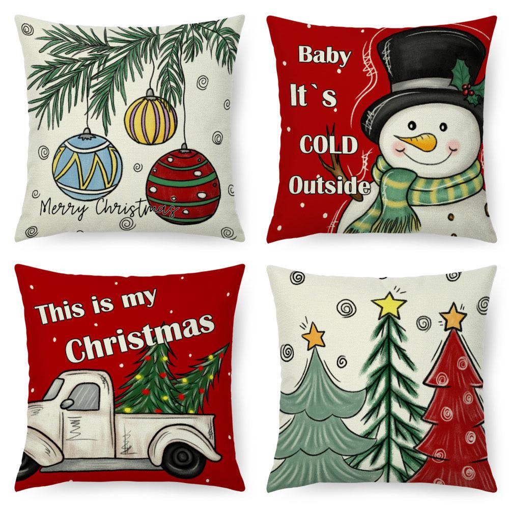 Imitation Linen Pillow Case Home Decoration Christmas Pillow Four-piece Set Living Room Sofa Cushion Cover Bedroom Pillow