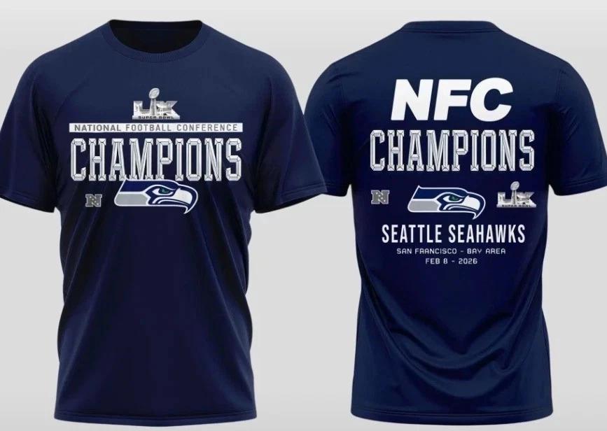 Seattle Seahawk NFC Champions Super 1Bowl navy color 2 side shirt Unisex S-5XL S