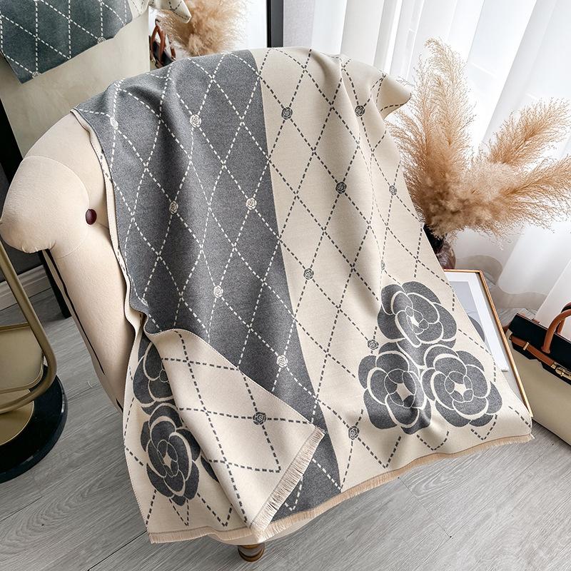 Camellia Imitation Cashmere Scarf Women'S Versatile Thickened Warm Student Scarf Shawl