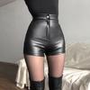809# Women's High-Waisted Black PU Leather Shorts - Sexy, Tight, Hip-Hugging Autumn/Winter Base Layer