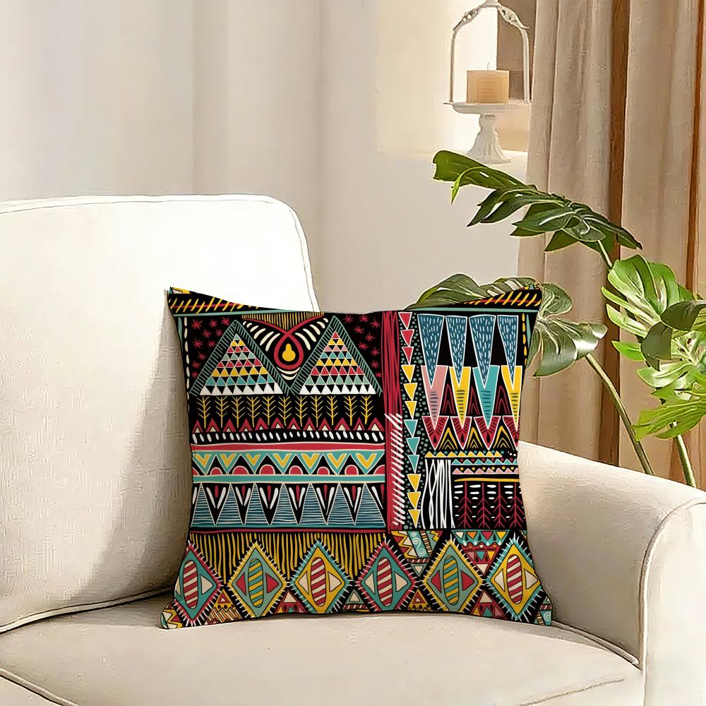 Red Ethnic style shading Cushion Cover Reversible Plush Pillow Cover Soft Fluffy Home Decor for Sofa Bedroom