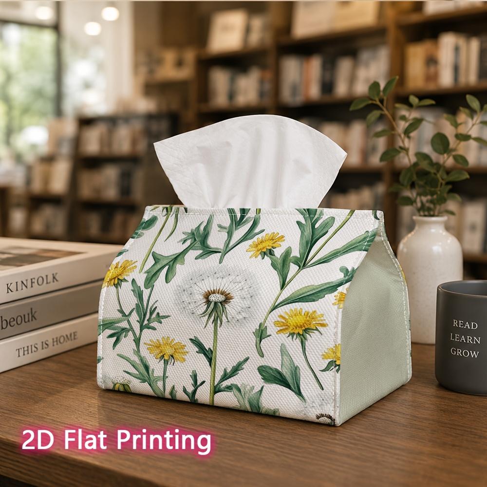 1pc, 2d Flat Printing, Tissue Box Dandelion and Yellow Flower Pattern Printed Tissue Box, Durable Decoration Storage for Kitchen, Living Room, Bedroom