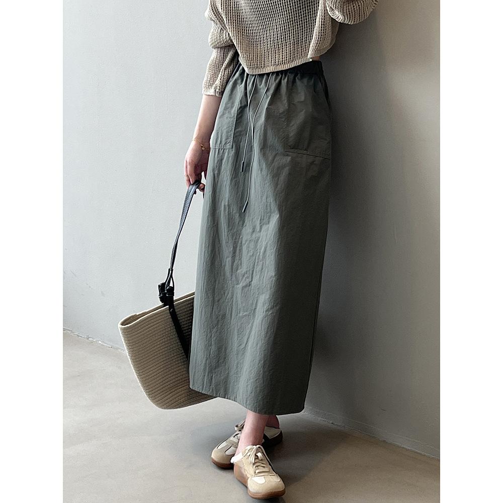 

Винтажная рабочая полуюбка с высокой талией и двойным карманом, летняя женская эластичная юбка трапециевидной формы с завязками L серый/зелёный