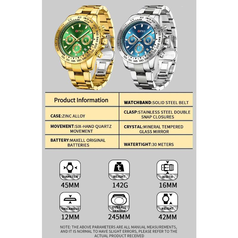 Luxury Man Watch Quartz Waterproof Luminous Date Chronograph Stainless Steel Men Wristwatch Military Sports Men's Watches