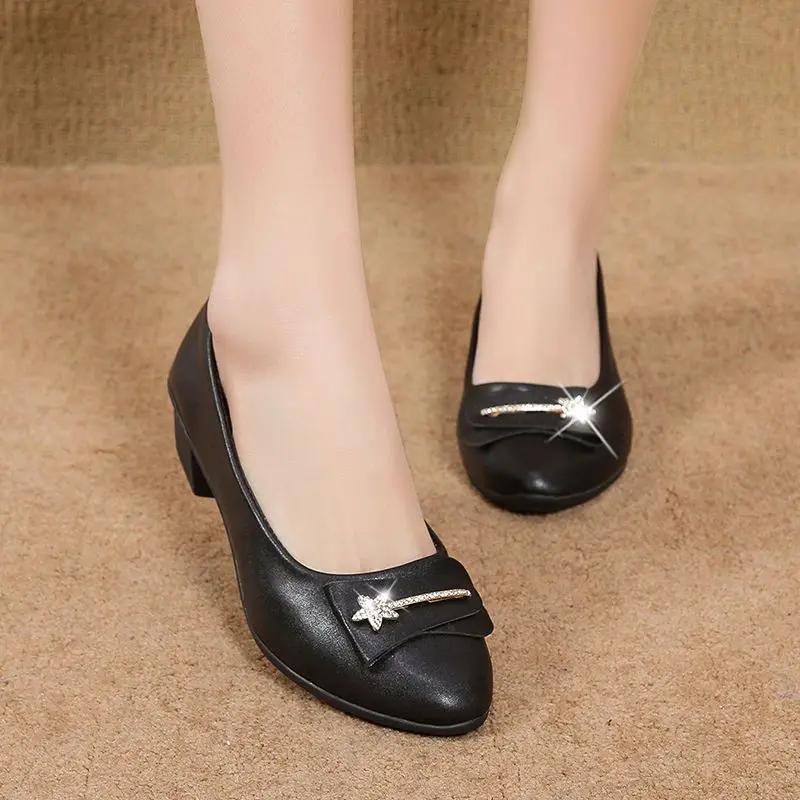 Fashion Ladies Pumps Moccasins Women's Shoes Round Toe Block Heel Office Chunky Heels Spring Comfortable and Elegant Summer 2025 Trend
