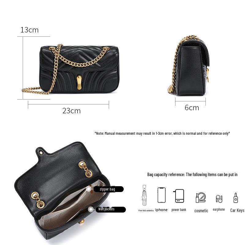 2024 Autumn/Winter Women's Genuine Leather Crossbody Chain Bag - Versatile Luxury Shoulder Bag
