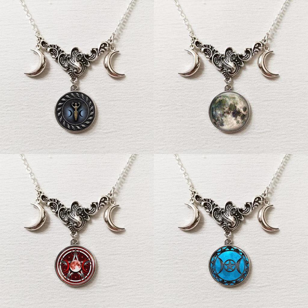 Fashion Moon Crystal Pendant Necklace For Women With Geometric Design And Cross Chain